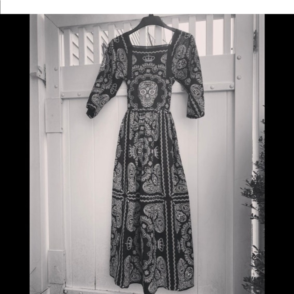 💀LAST ONE 💀 Handmade Black & White Skull Skeleton Print Bandana Maxi Dress - Picture 2 of 14
